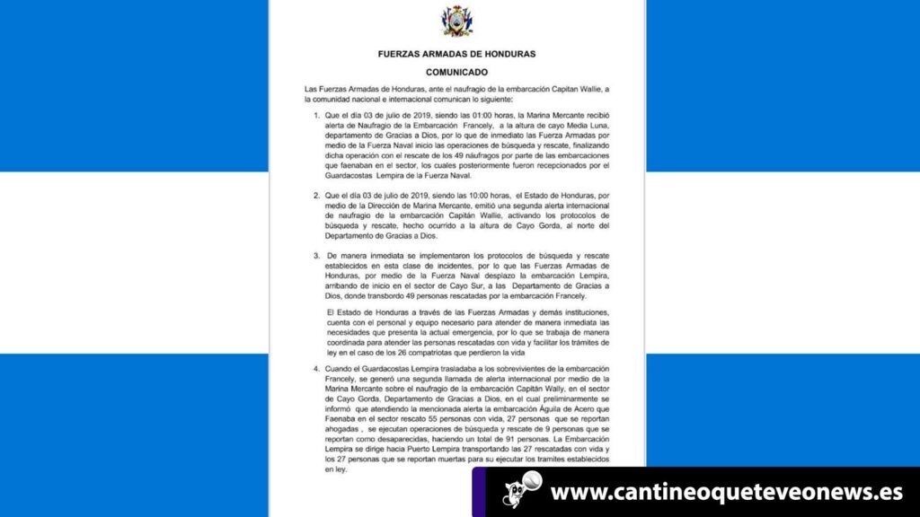 Cantineoqueteveo News - Naufragio Honduras comunicado